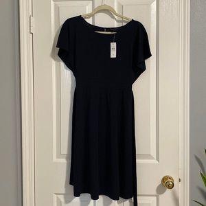 Navy blue flutter sleeve dress
